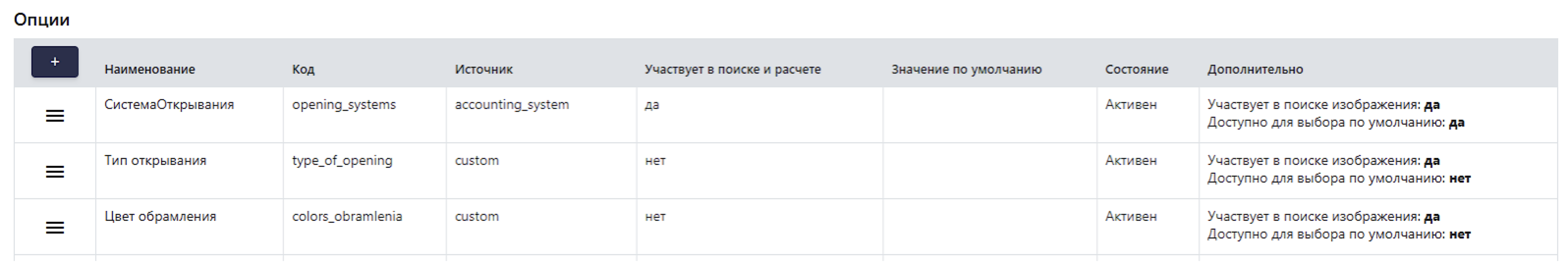 Список дополнительных параметров с Конструктор365